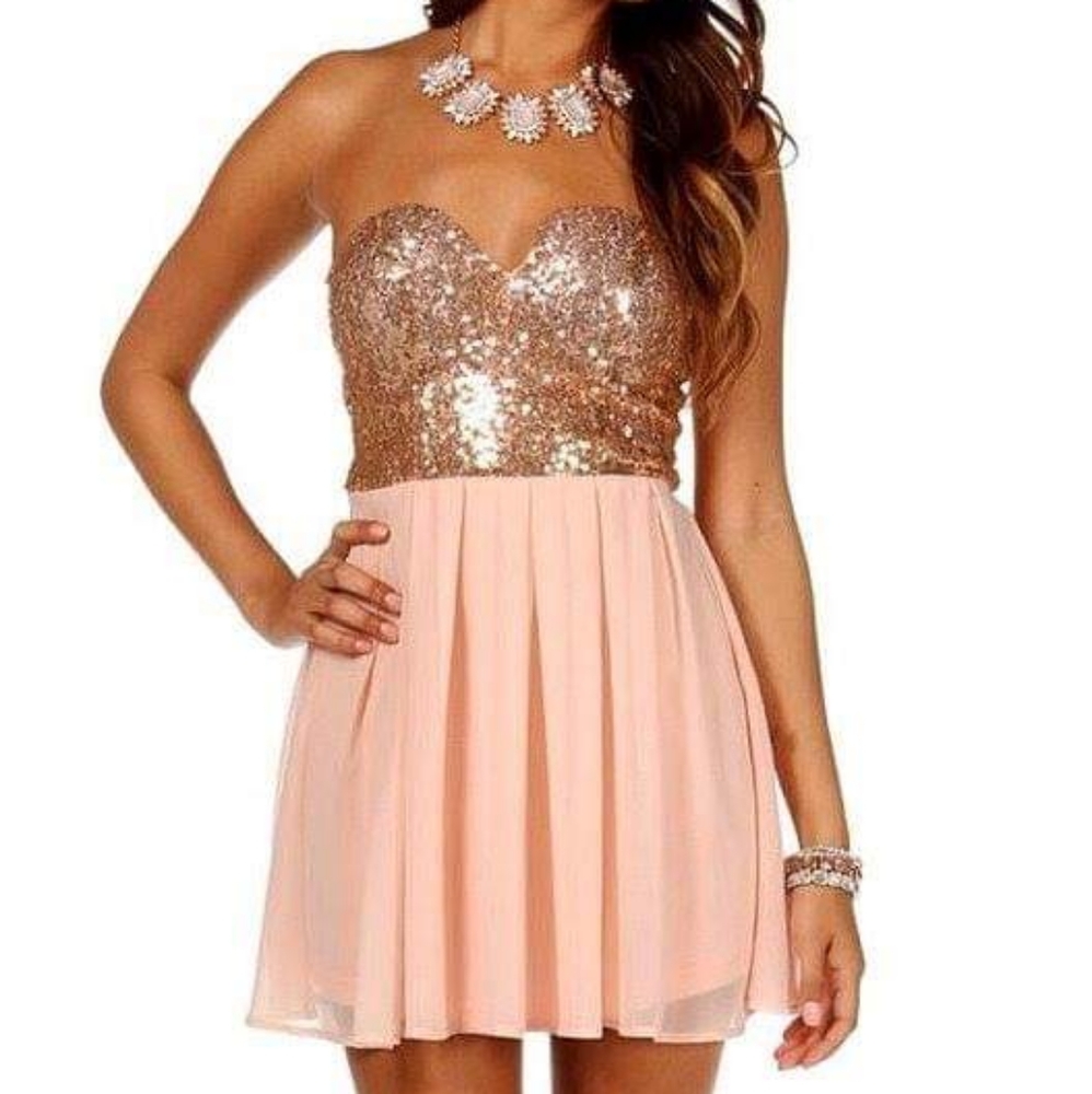 RICKETY RACK #106 Blush Pink Gold Sequin Party Dress